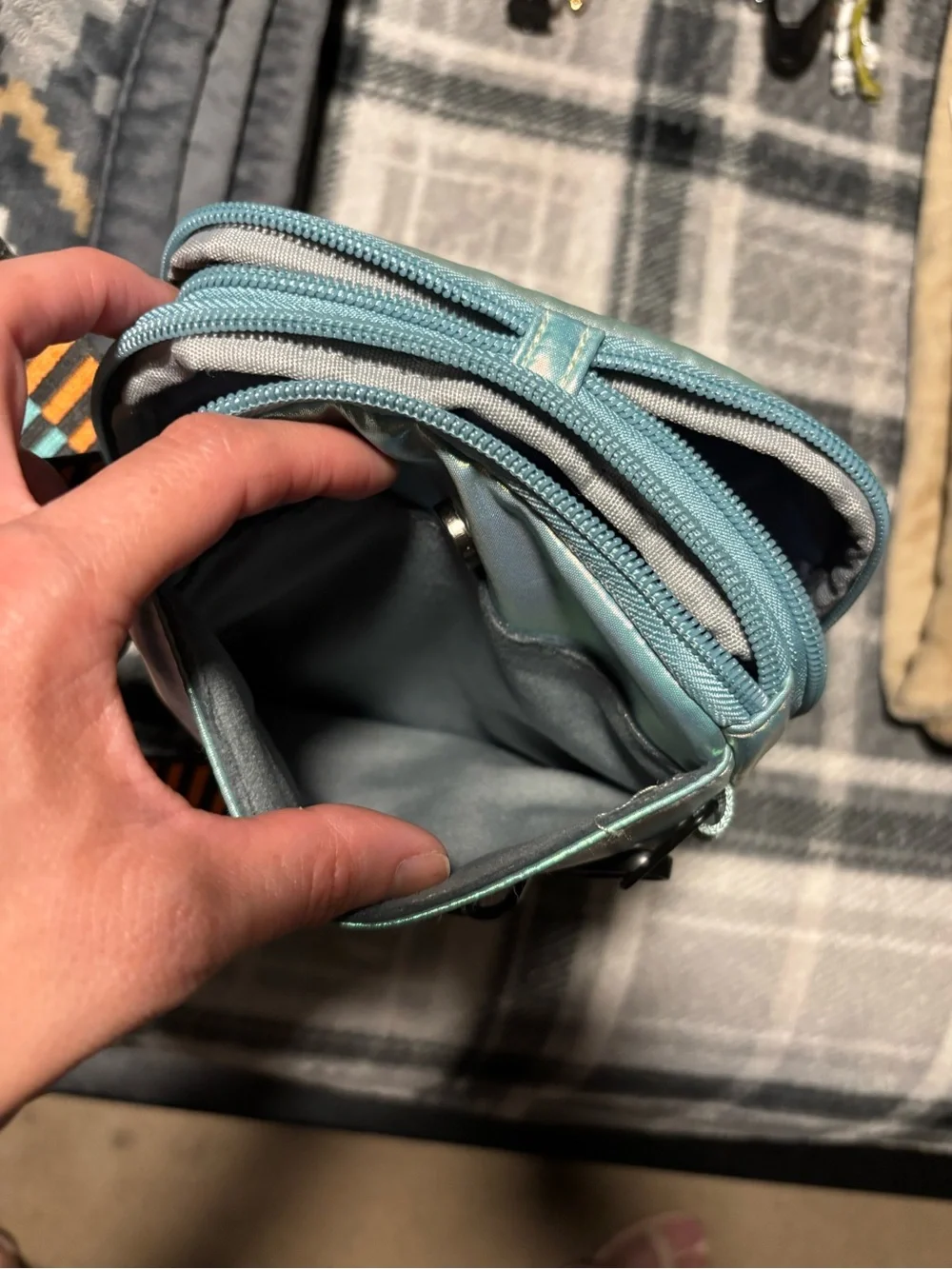 IHKWIP Iridescent Mint Crossbody Bag with Striped Adjustable Strap